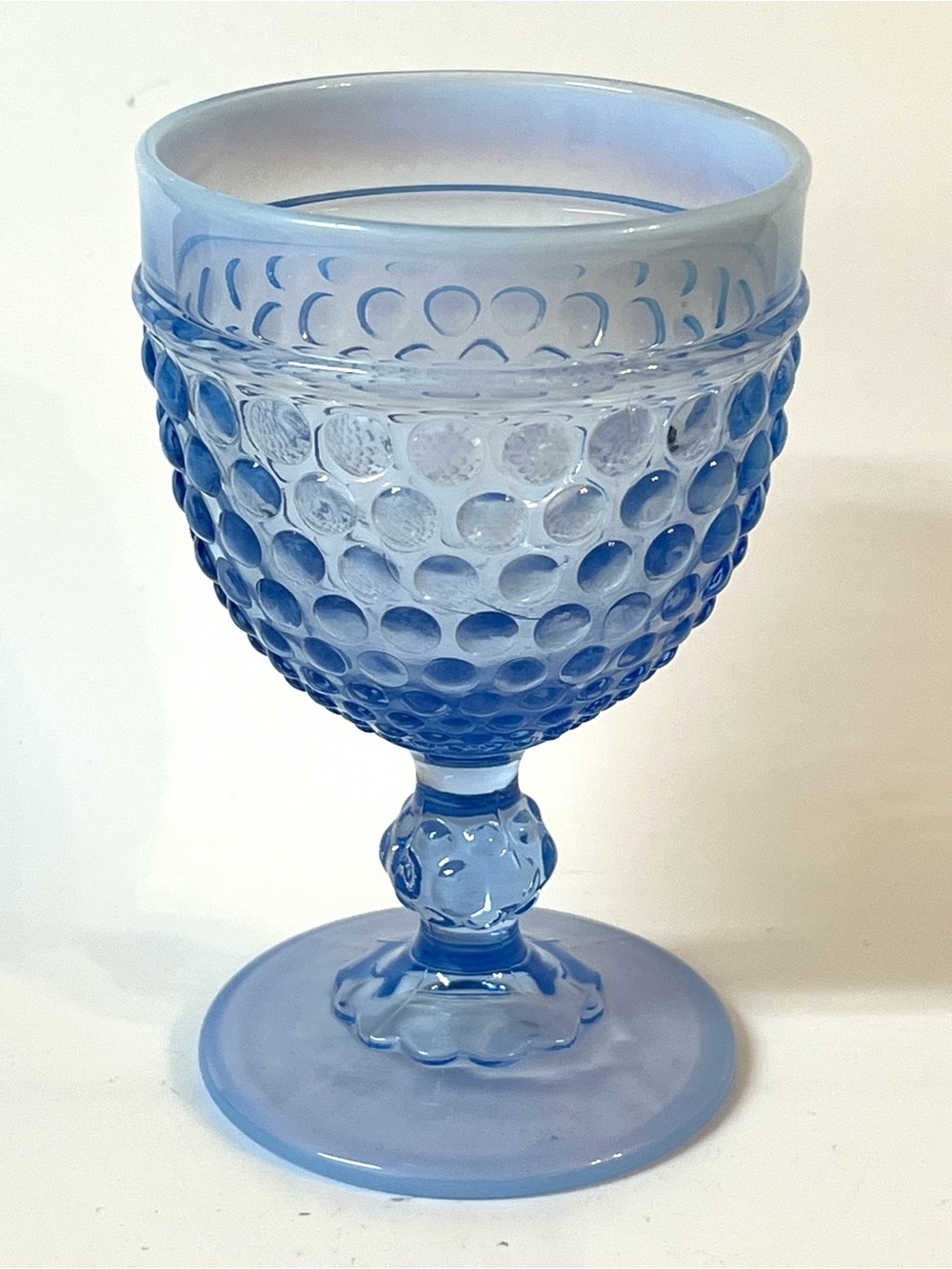 Imperial Glass Blue Opalescent Hobnail Pattern Replacement Wine Water Goblet 5"